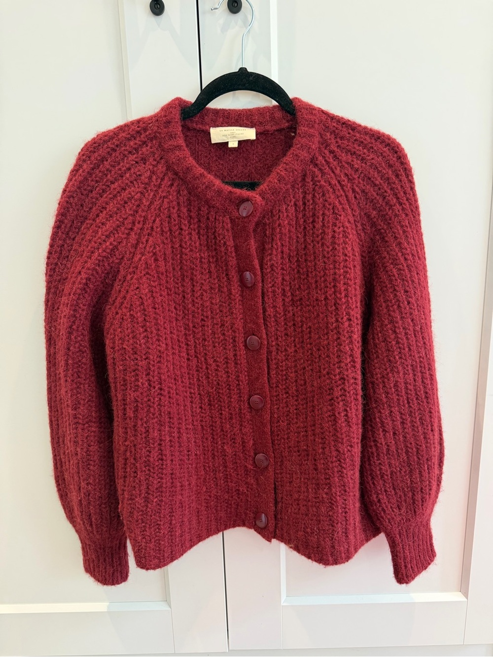 Cozy Textured Button-Front Cardigan - Deep Red